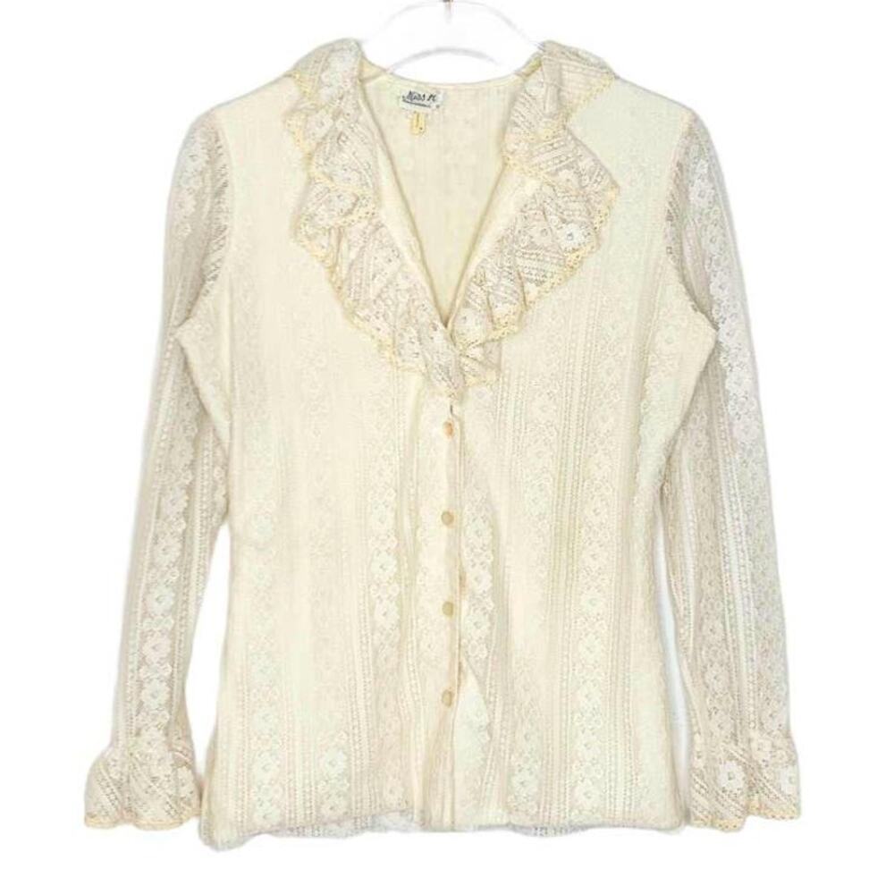 Vintage Miss H Herman Hochberg Lace Ruffle Blouse Small Medium